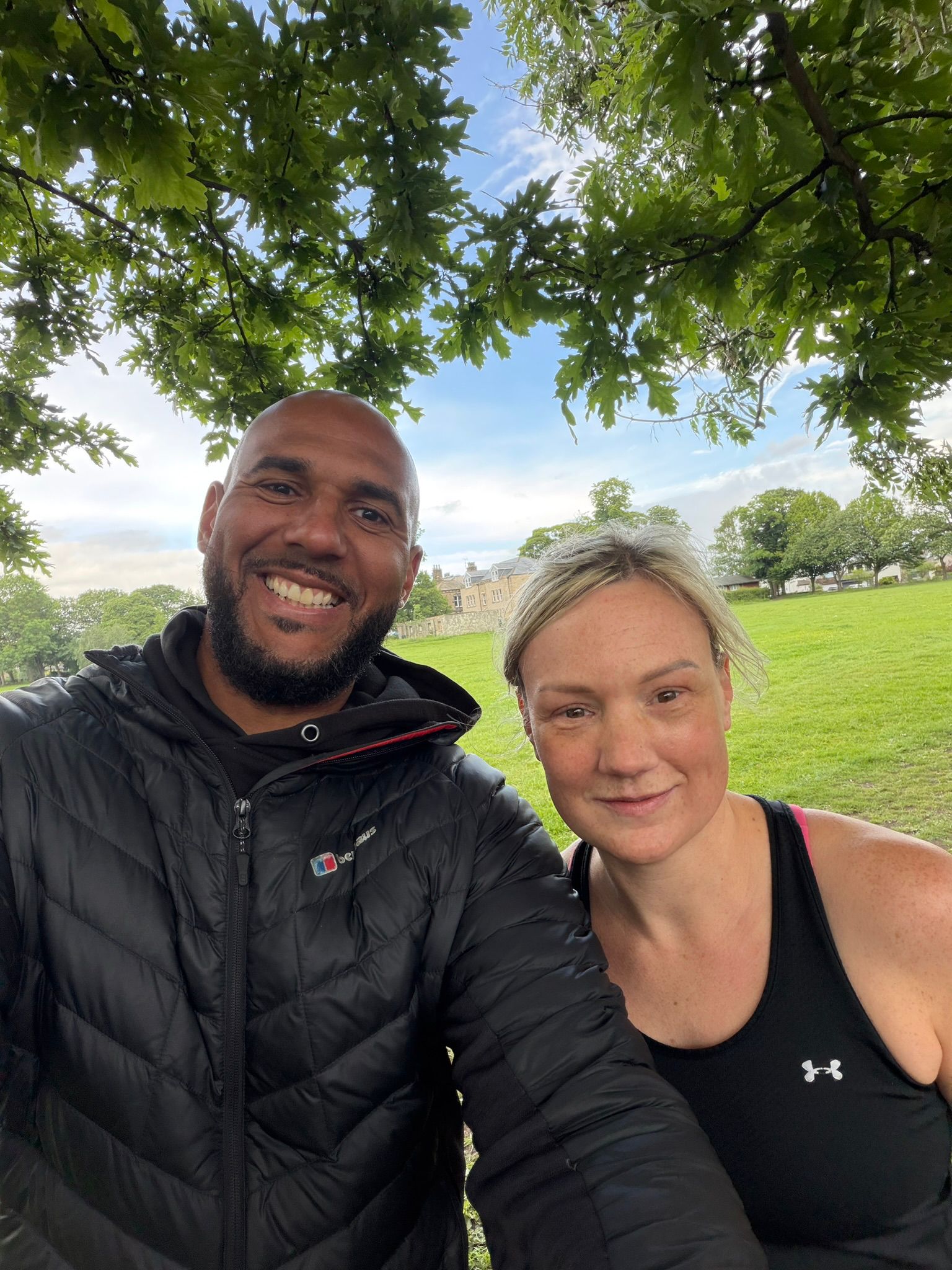 Tim Abeyie with a client after a training session, Leeds